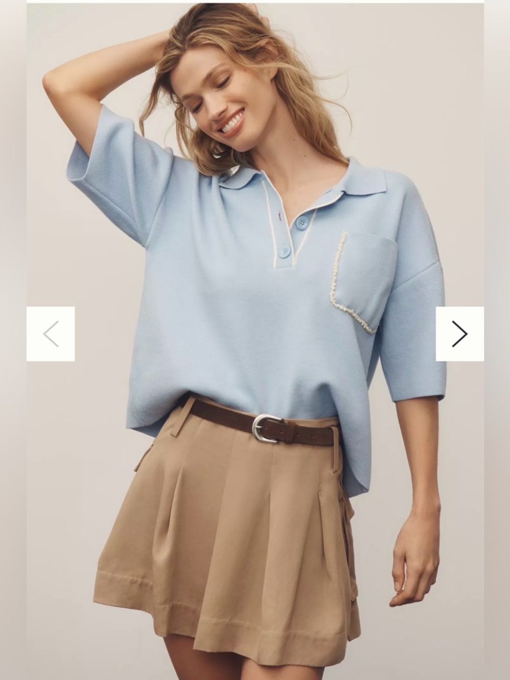 Maeve Light Blue Short-Sleeve Polo Sweater